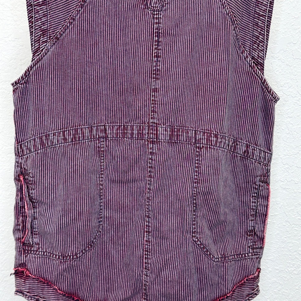 Free People We The Free Burgundy Striped Muscle Tank Cutout Back Pockets Small - Picture 2 of 5